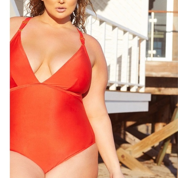 Hunter McGrady X  Playful Promises Curve Red Lace Detail One Piece Suit NWT 16 - Picture 3 of 16